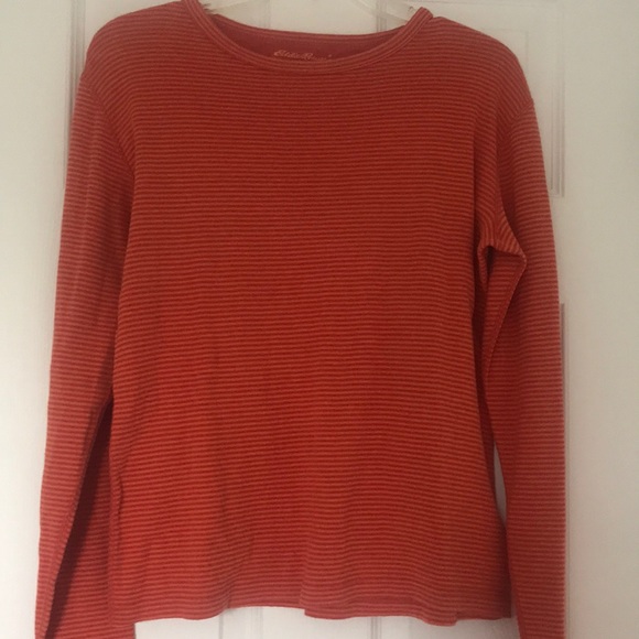 😍Eddie Bauer Orange Striped Long-Sleeve😍 - Picture 1 of 3